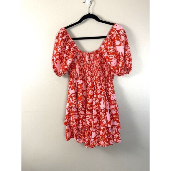 Entro Red Pink Floral Y2K Romper M Boho Romantic Grunge Festival Tiered Ruffle - Picture 4 of 11